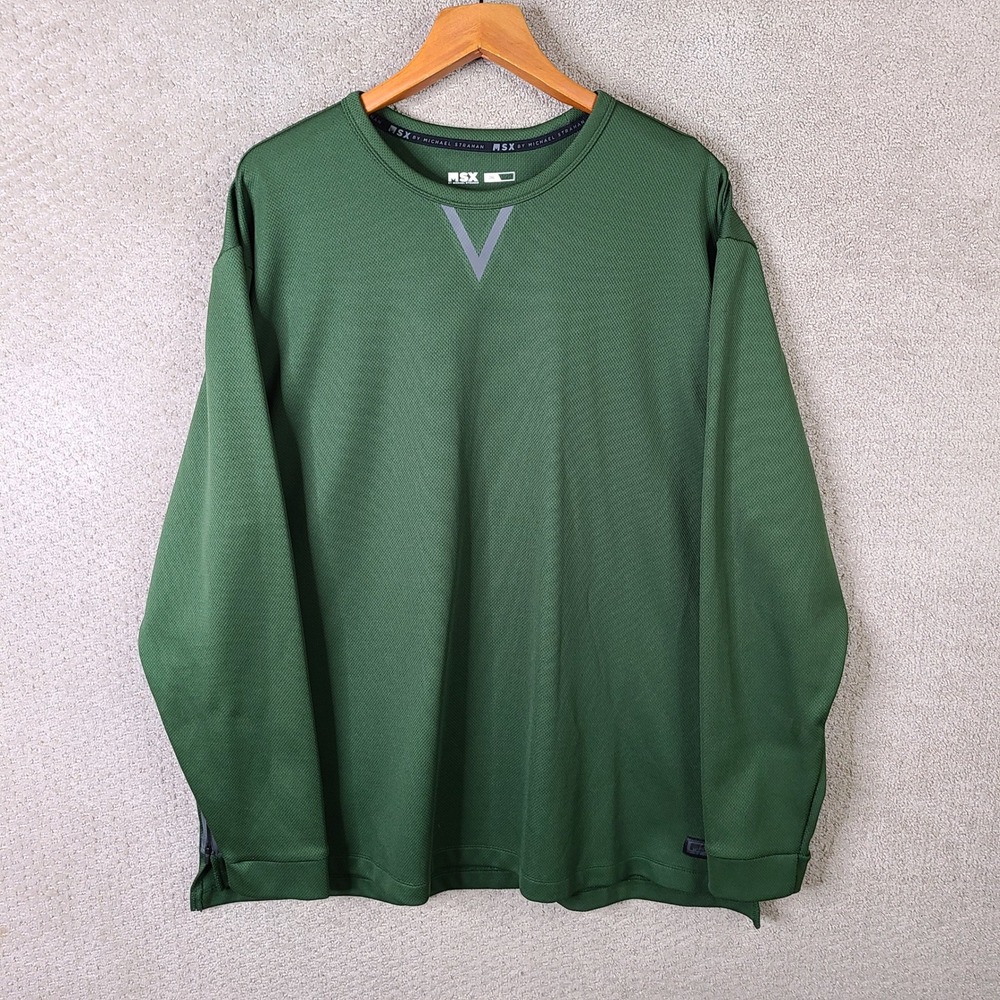 MSX‎ By Michael Strahan Shirt Mens 2XL Green Crew Neck Long Sleeve Athletic